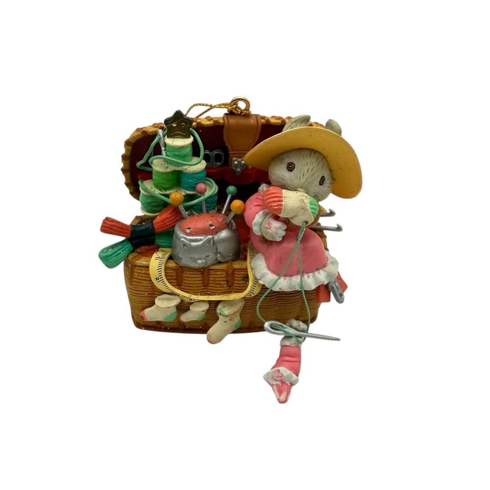 ENESCO 1996 Sewing Tailor‎ Mouse Christmas Ornament Thread Basket Vintage EUC